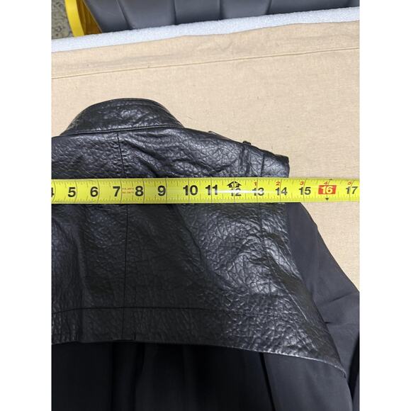 Ashley B Jacket Womens XS Black Mixed Media Leather Moto Asym Zip Sheer Sleeves - Picture 15 of 15